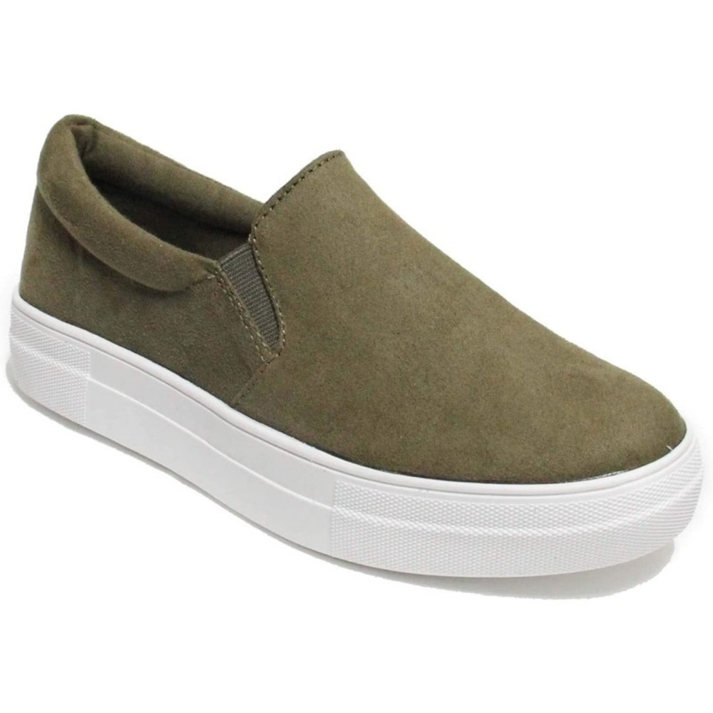 Women Olive Khaki Slip on Sneakers Platform Loafers Memory Foam Shoes Soda SZ 6